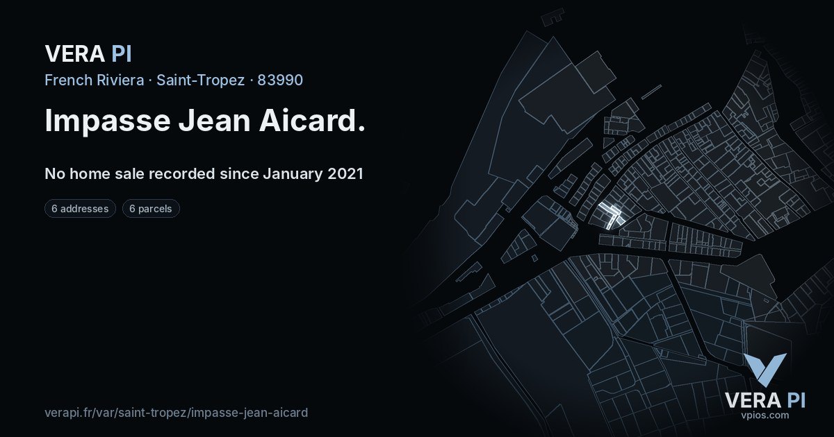 Impasse Jean Aicard, Saint-Tropez at night – every parcel coloured by the prices around it, the street's own parcels lit