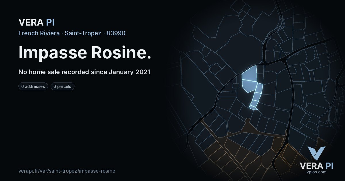 Impasse Rosine, Saint-Tropez at night – every parcel coloured by the prices around it, the street's own parcels lit