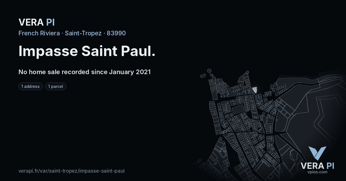 Impasse Saint Paul, Saint-Tropez at night – every parcel coloured by the prices around it, the street's own parcels lit
