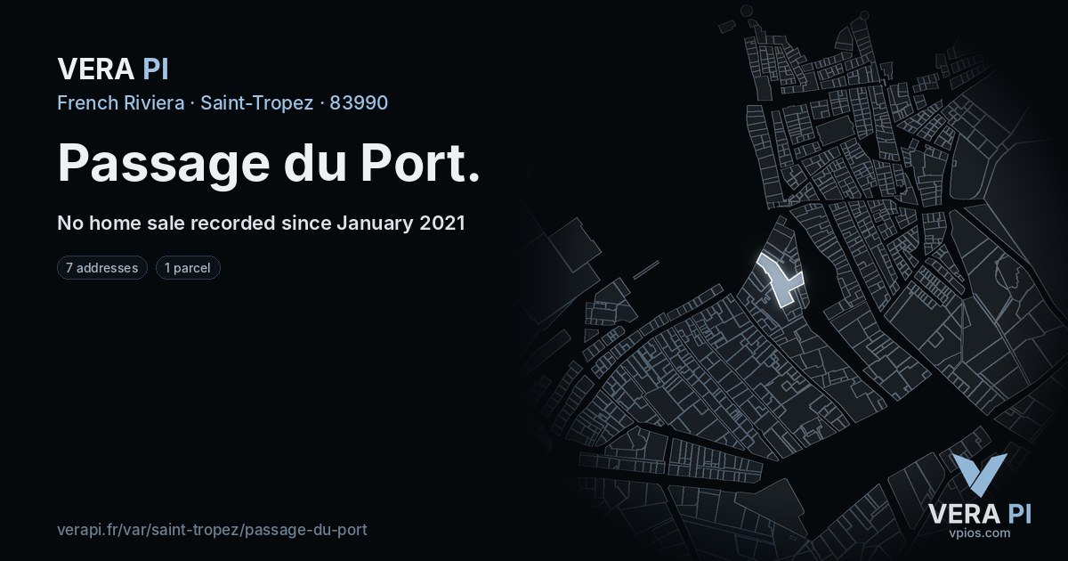 Passage du Port, Saint-Tropez at night – every parcel coloured by the prices around it, the street's own parcels lit
