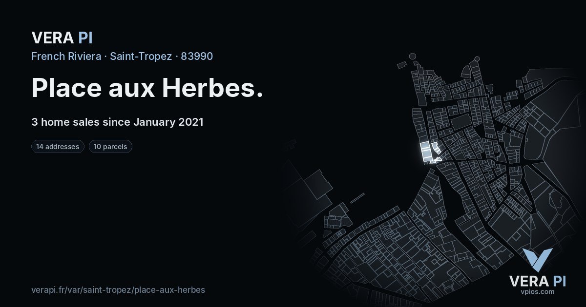 Place aux Herbes, Saint-Tropez at night – every parcel coloured by the prices around it, the street's own parcels lit
