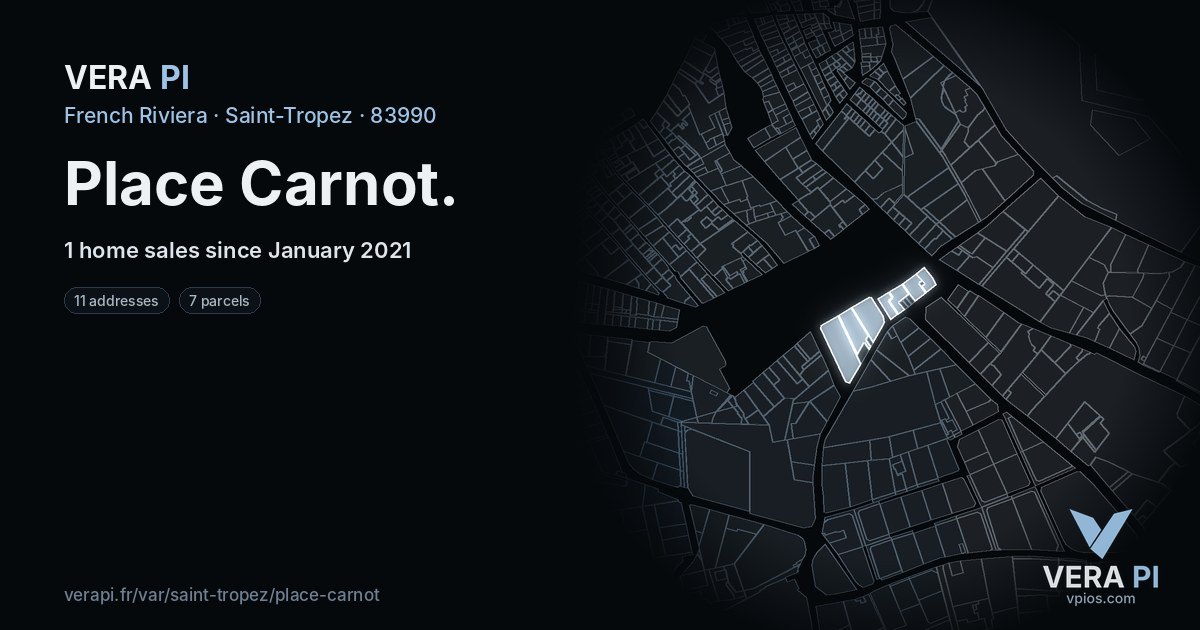 Place Carnot, Saint-Tropez at night – every parcel coloured by the prices around it, the street's own parcels lit