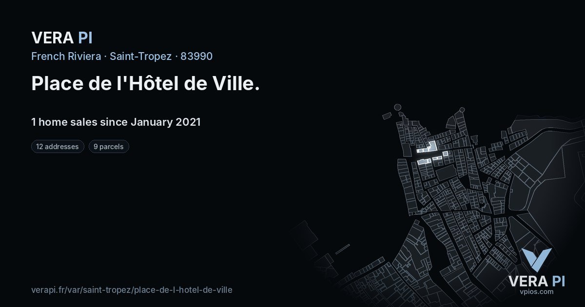 Place de l'Hôtel de Ville, Saint-Tropez at night – every parcel coloured by the prices around it, the street's own parcels lit