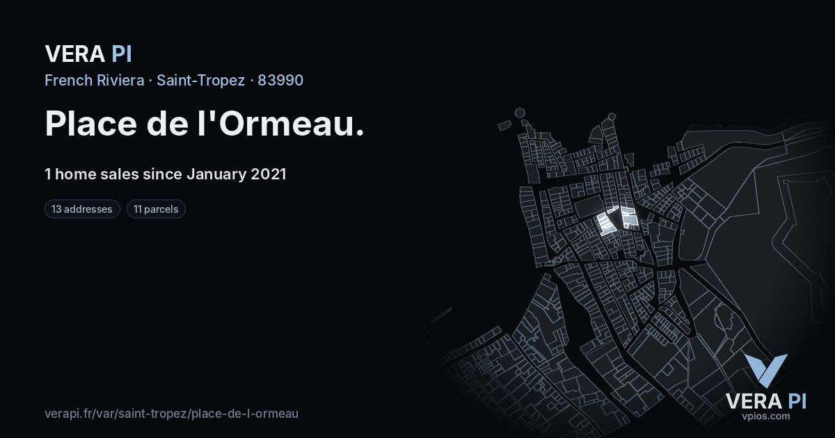 Place de l'Ormeau, Saint-Tropez at night – every parcel coloured by the prices around it, the street's own parcels lit