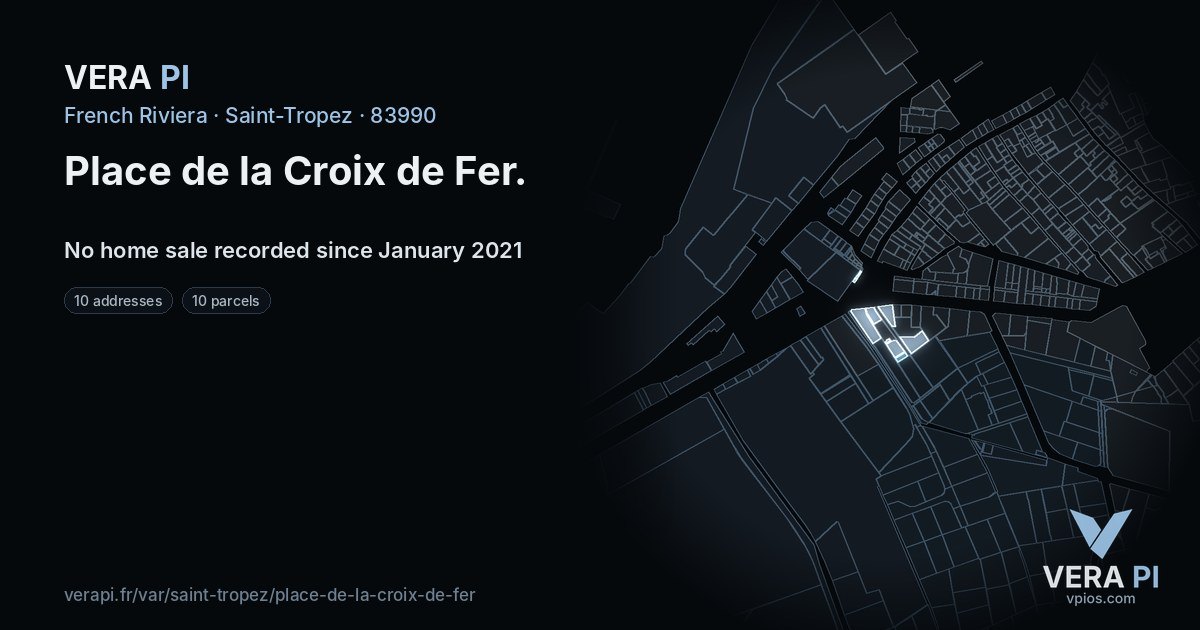 Place de la Croix de Fer, Saint-Tropez at night – every parcel coloured by the prices around it, the street's own parcels lit