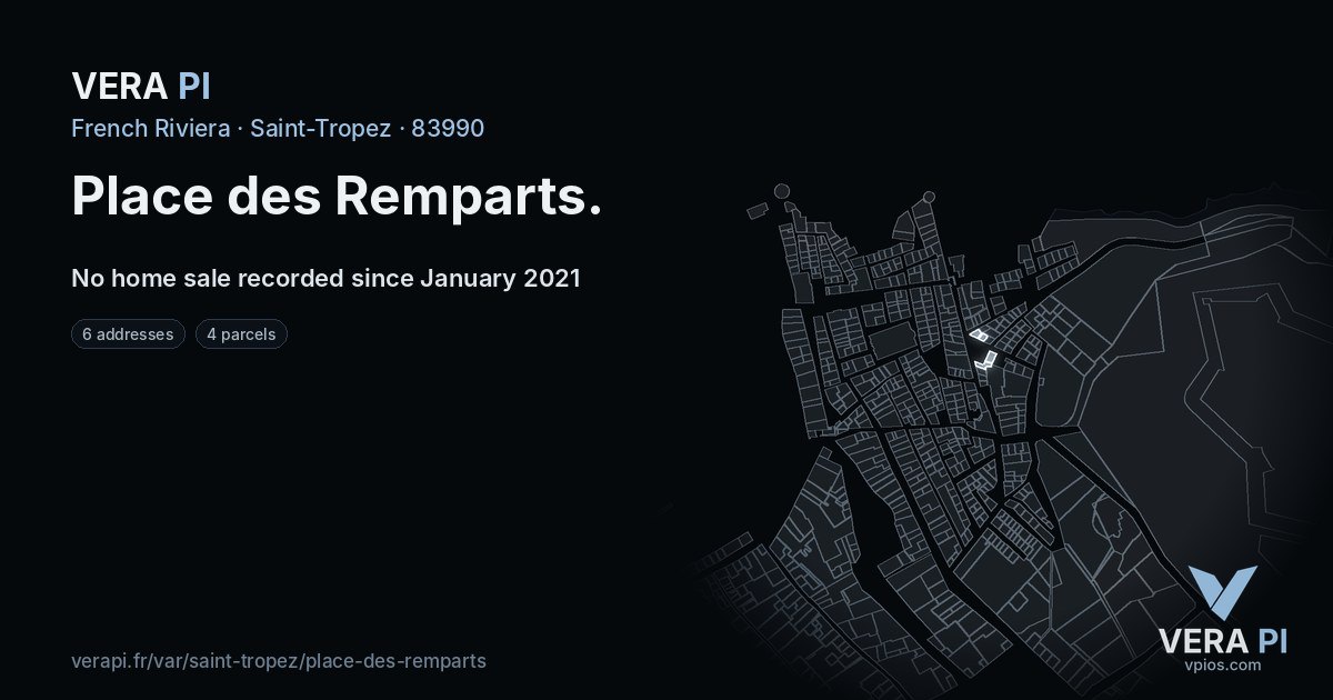 Place des Remparts, Saint-Tropez at night – every parcel coloured by the prices around it, the street's own parcels lit