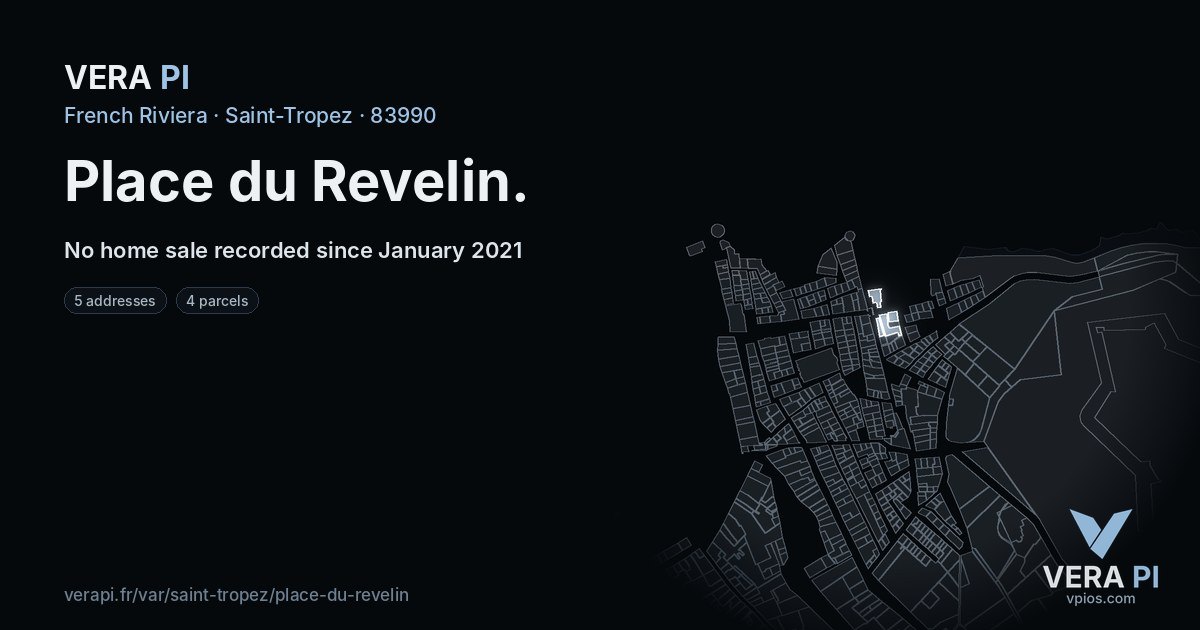 Place du Revelin, Saint-Tropez at night – every parcel coloured by the prices around it, the street's own parcels lit
