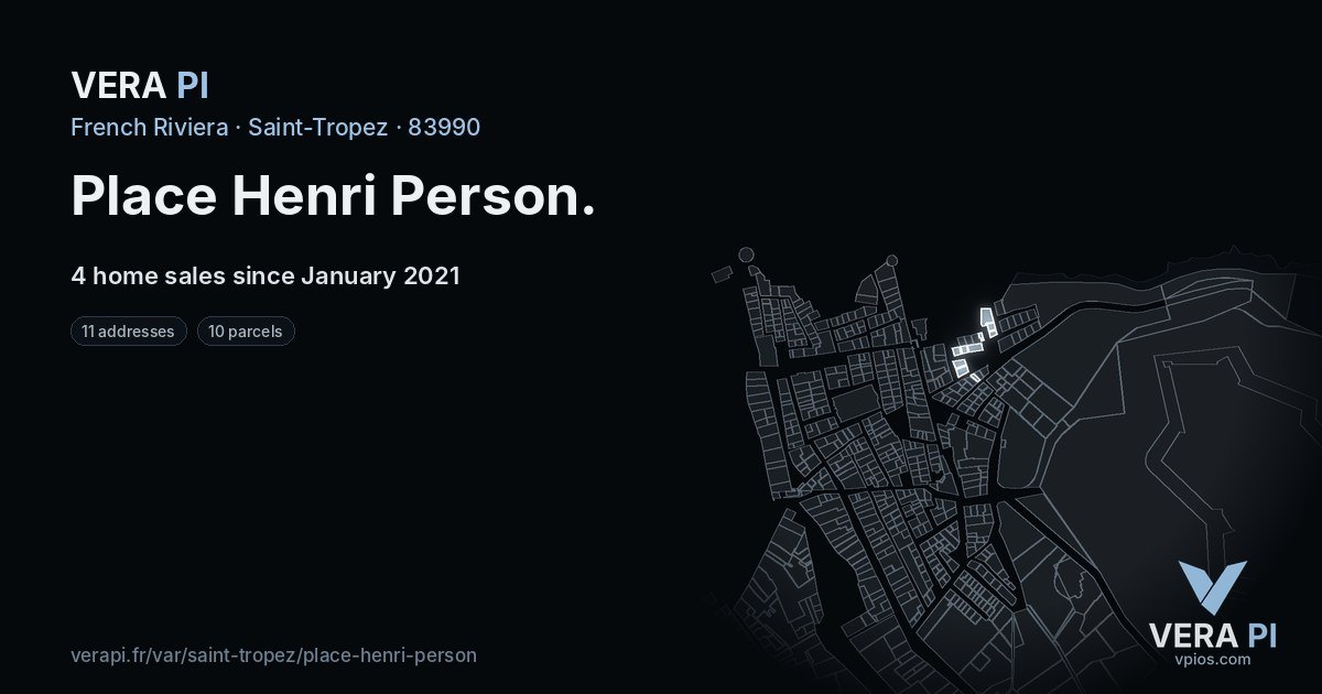 Place Henri Person, Saint-Tropez at night – every parcel coloured by the prices around it, the street's own parcels lit