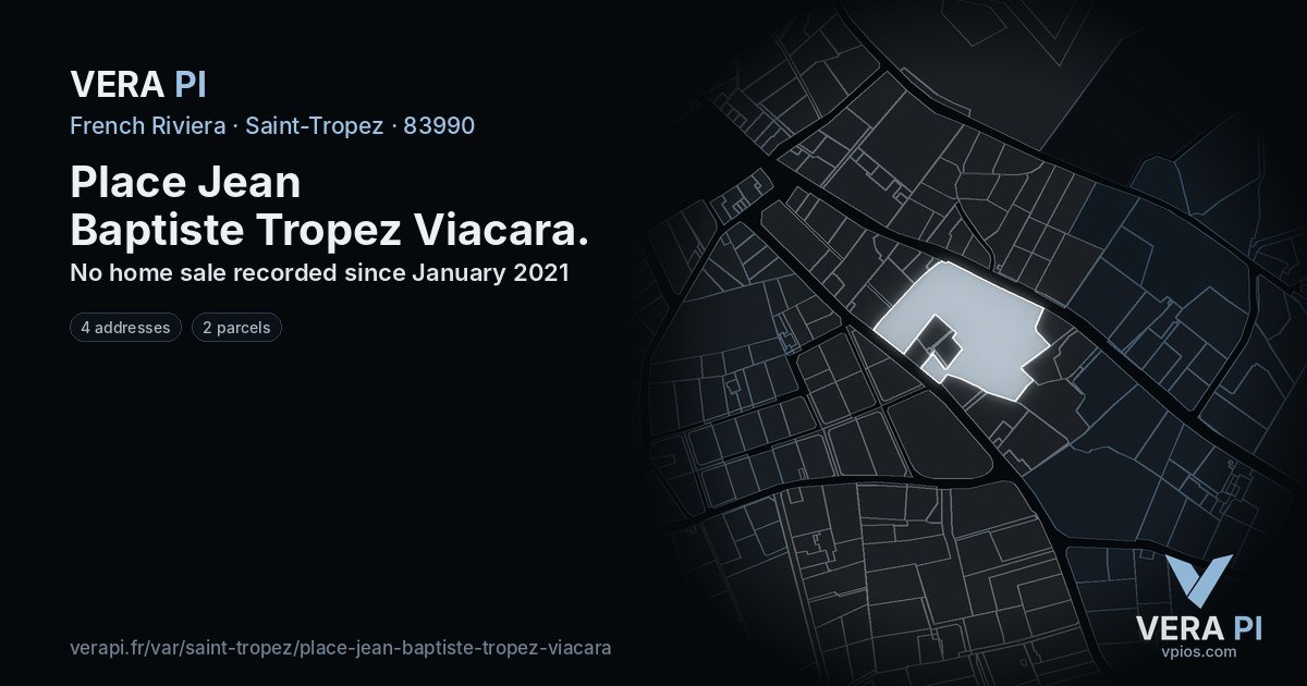 Place Jean Baptiste Tropez Viacara, Saint-Tropez at night – every parcel coloured by the prices around it, the street's own parcels lit