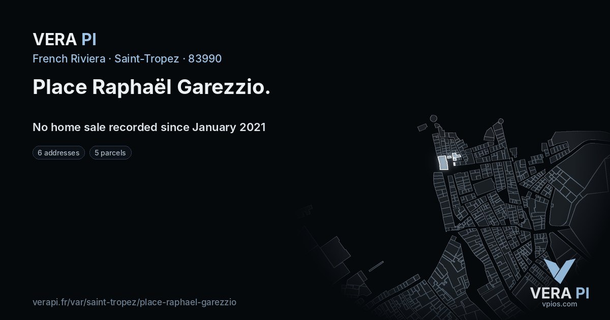 Place Raphaël Garezzio, Saint-Tropez at night – every parcel coloured by the prices around it, the street's own parcels lit