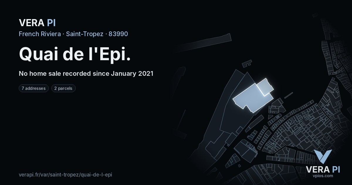 Quai de l'Epi, Saint-Tropez at night – every parcel coloured by the prices around it, the street's own parcels lit