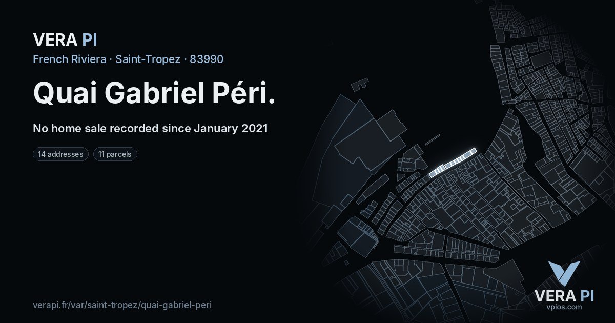 Quai Gabriel Péri, Saint-Tropez at night – every parcel coloured by the prices around it, the street's own parcels lit