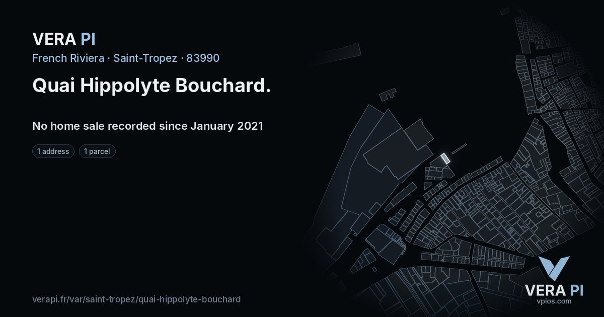 Quai Hippolyte Bouchard, Saint-Tropez at night – every parcel coloured by the prices around it, the street's own parcels lit