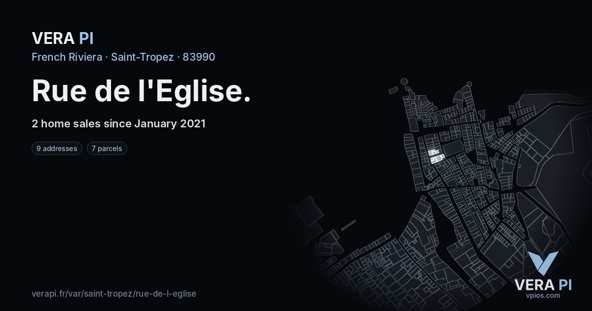 Rue de l'Eglise, Saint-Tropez at night – every parcel coloured by the prices around it, the street's own parcels lit