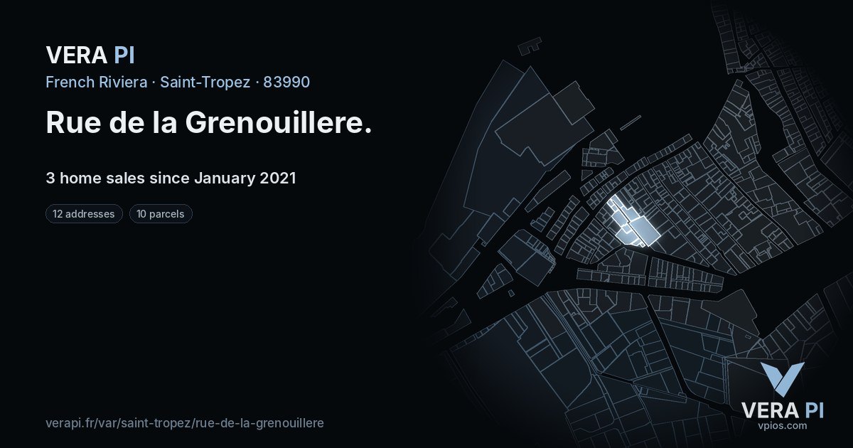 Rue de la Grenouillere, Saint-Tropez at night – every parcel coloured by the prices around it, the street's own parcels lit