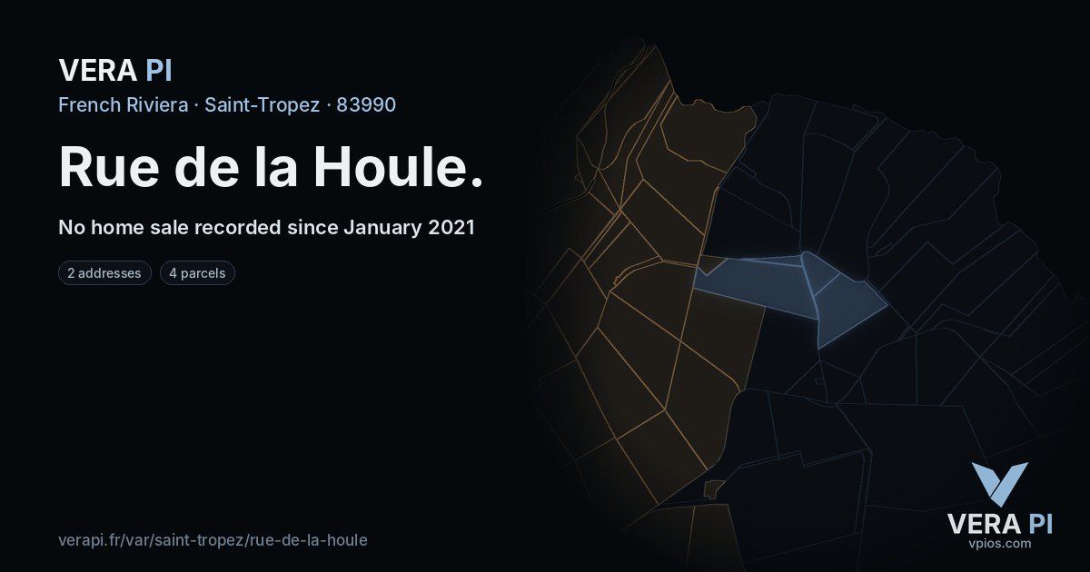 Rue de la Houle, Saint-Tropez at night – every parcel coloured by the prices around it, the street's own parcels lit