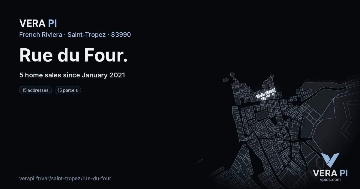 Rue du Four, Saint-Tropez at night – every parcel coloured by the prices around it, the street's own parcels lit