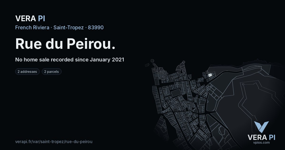 Rue du Peirou, Saint-Tropez at night – every parcel coloured by the prices around it, the street's own parcels lit