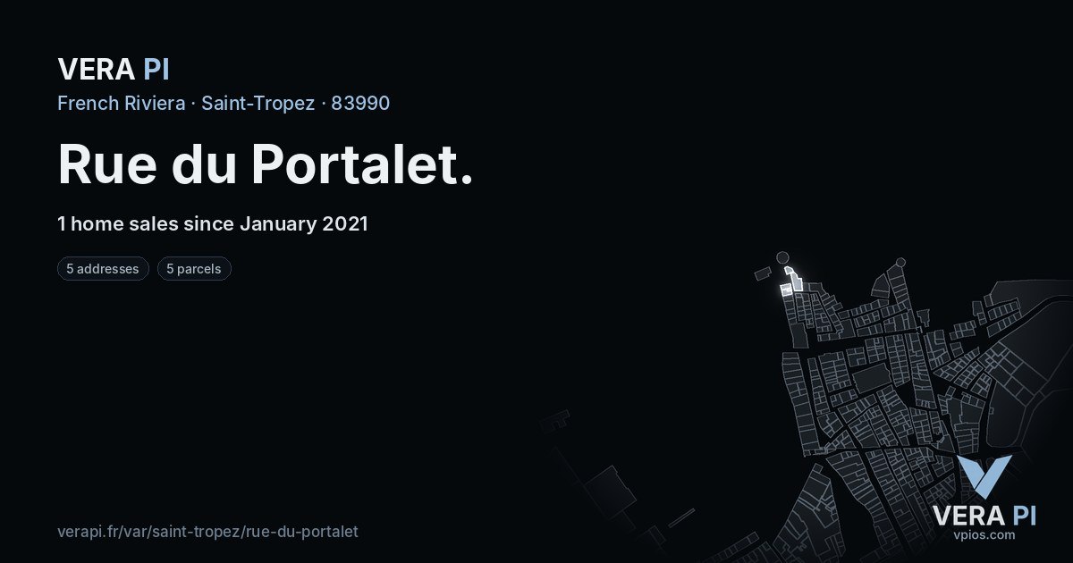 Rue du Portalet, Saint-Tropez at night – every parcel coloured by the prices around it, the street's own parcels lit