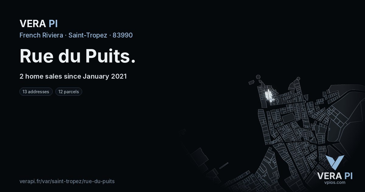 Rue du Puits, Saint-Tropez at night – every parcel coloured by the prices around it, the street's own parcels lit