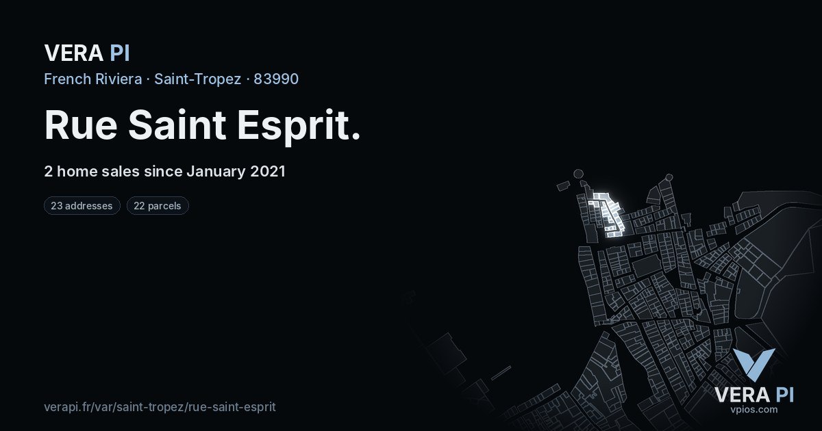 Rue Saint Esprit, Saint-Tropez at night – every parcel coloured by the prices around it, the street's own parcels lit