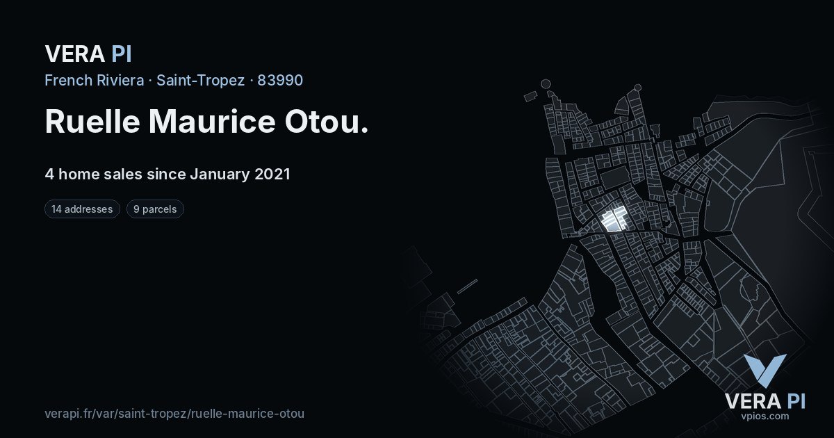 Ruelle Maurice Otou, Saint-Tropez at night – every parcel coloured by the prices around it, the street's own parcels lit