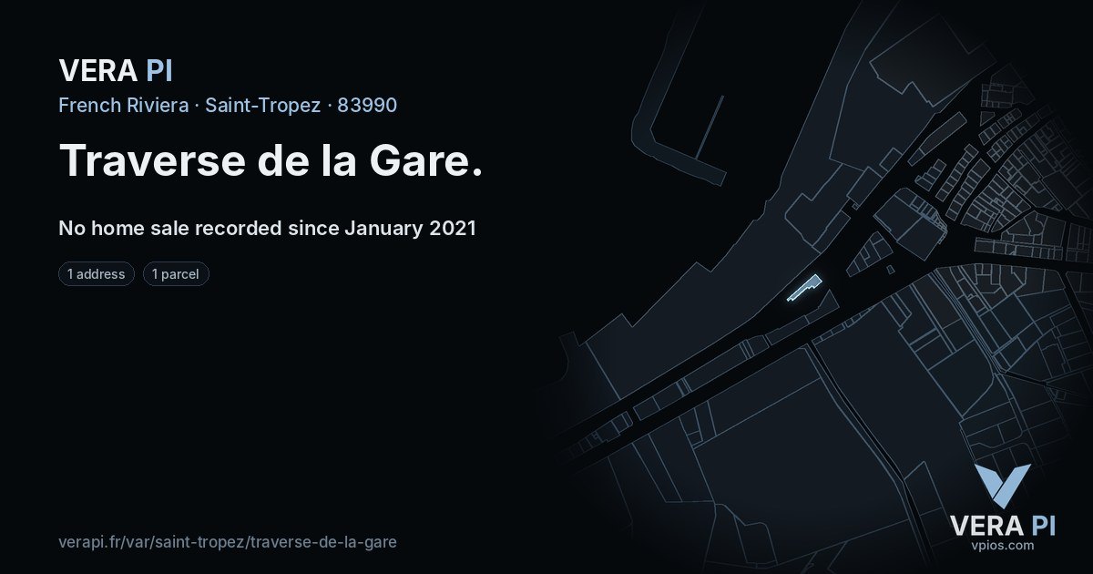 Traverse de la Gare, Saint-Tropez at night – every parcel coloured by the prices around it, the street's own parcels lit