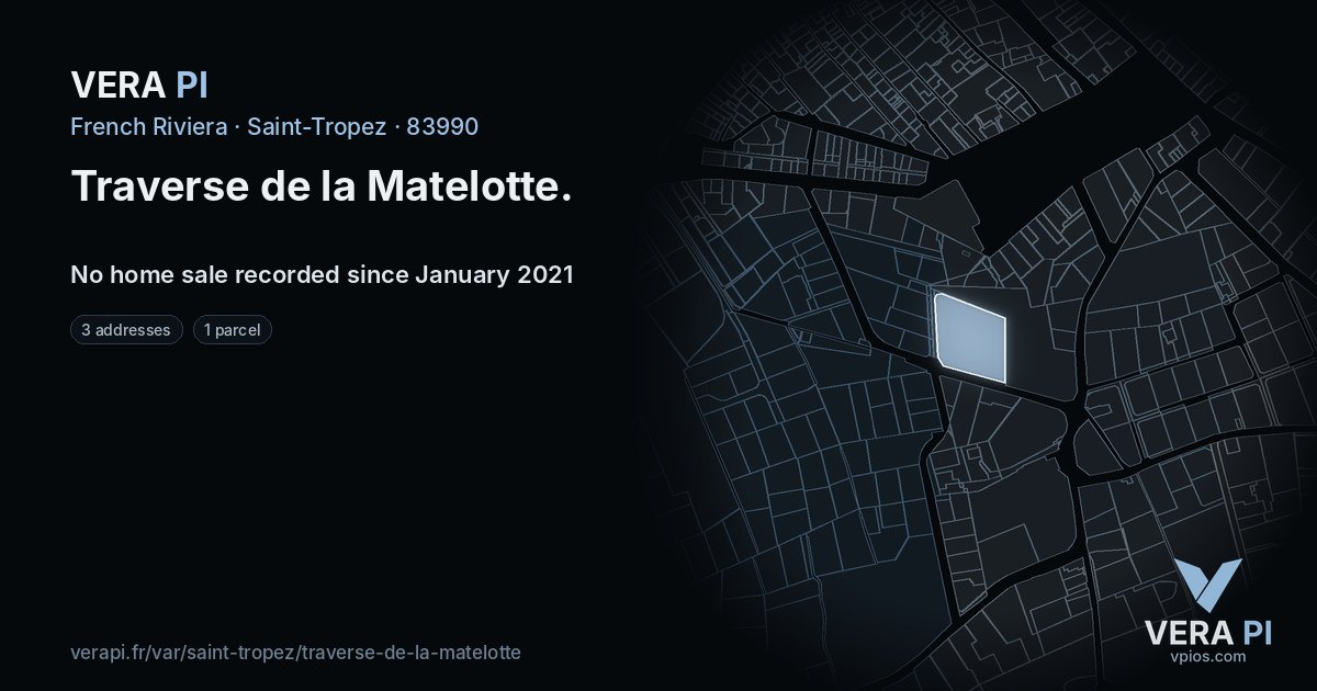 Traverse de la Matelotte, Saint-Tropez at night – every parcel coloured by the prices around it, the street's own parcels lit