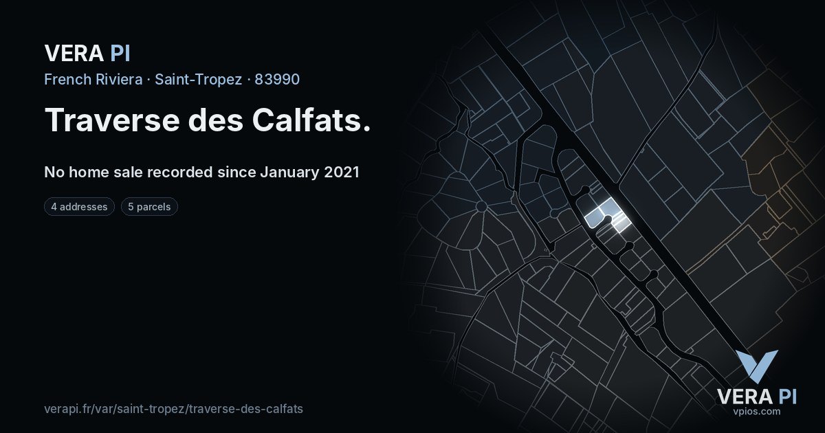 Traverse des Calfats, Saint-Tropez at night – every parcel coloured by the prices around it, the street's own parcels lit