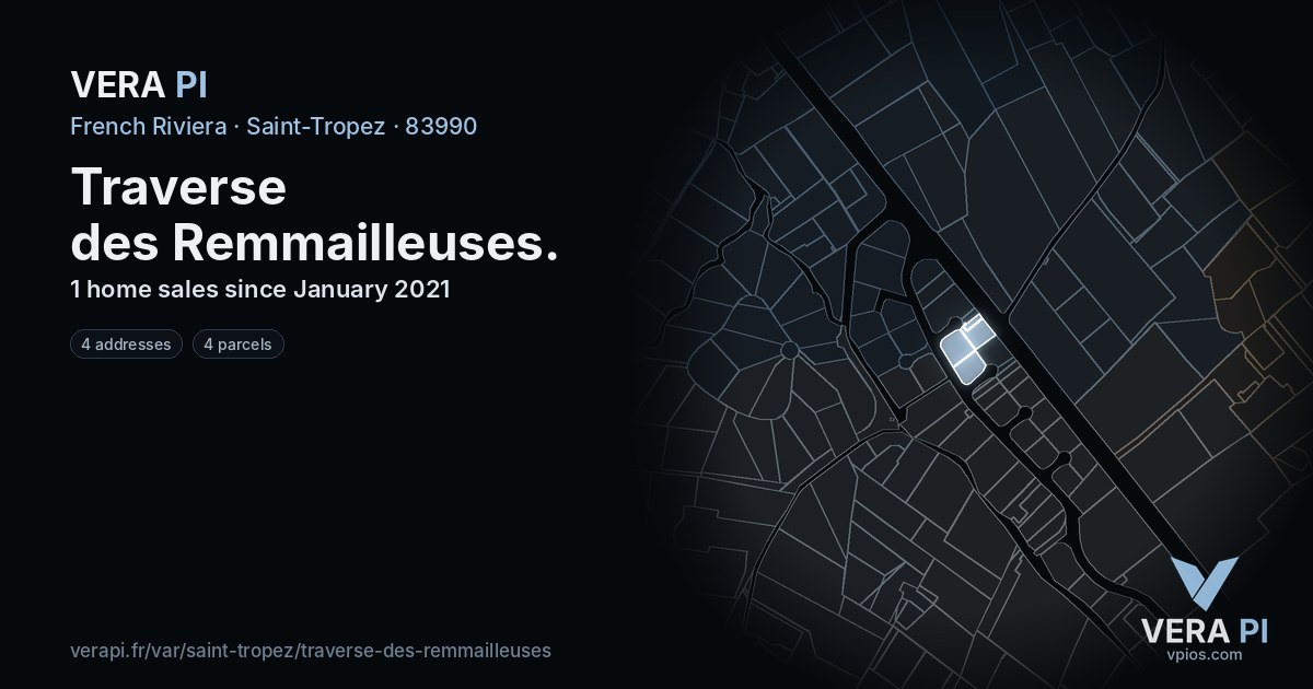 Traverse des Remmailleuses, Saint-Tropez at night – every parcel coloured by the prices around it, the street's own parcels lit