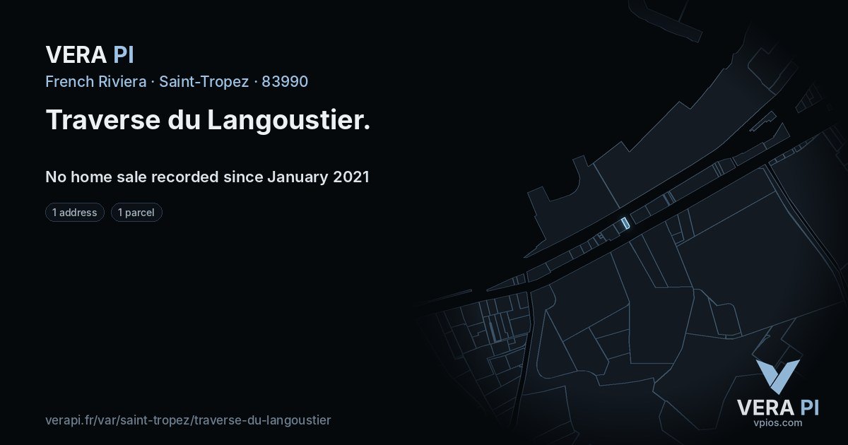 Traverse du Langoustier, Saint-Tropez at night – every parcel coloured by the prices around it, the street's own parcels lit