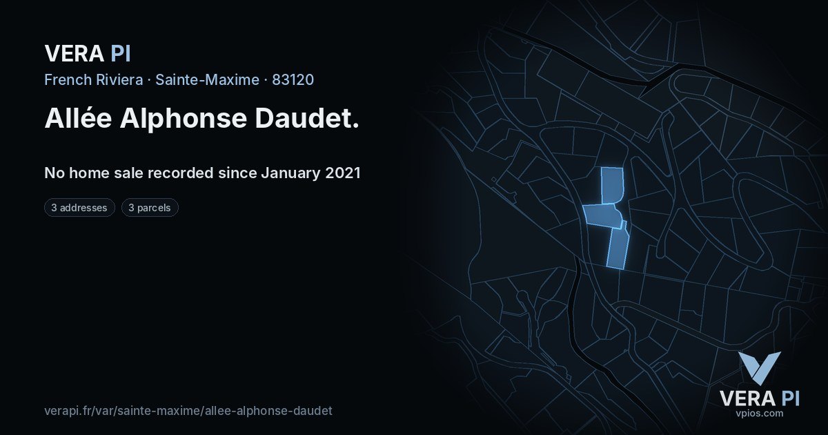 Allée Alphonse Daudet, Sainte-Maxime at night – every parcel coloured by the prices around it, the street's own parcels lit