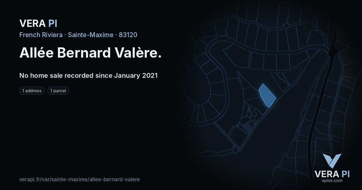 Allée Bernard Valère, Sainte-Maxime at night – every parcel coloured by the prices around it, the street's own parcels lit