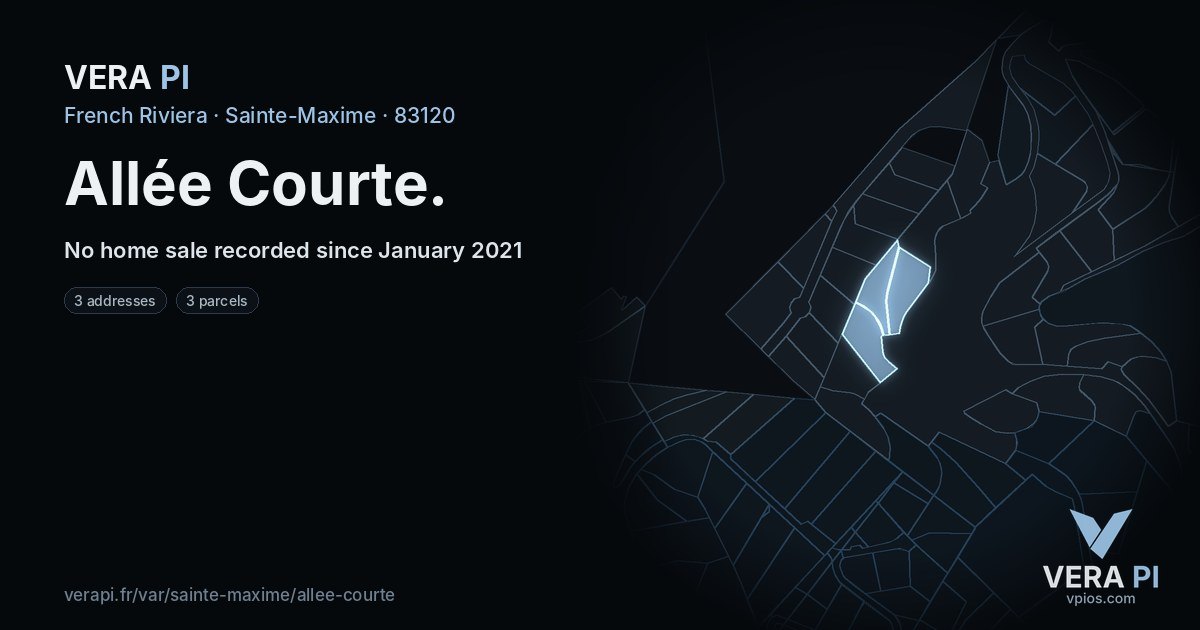 Allée Courte, Sainte-Maxime at night – every parcel coloured by the prices around it, the street's own parcels lit