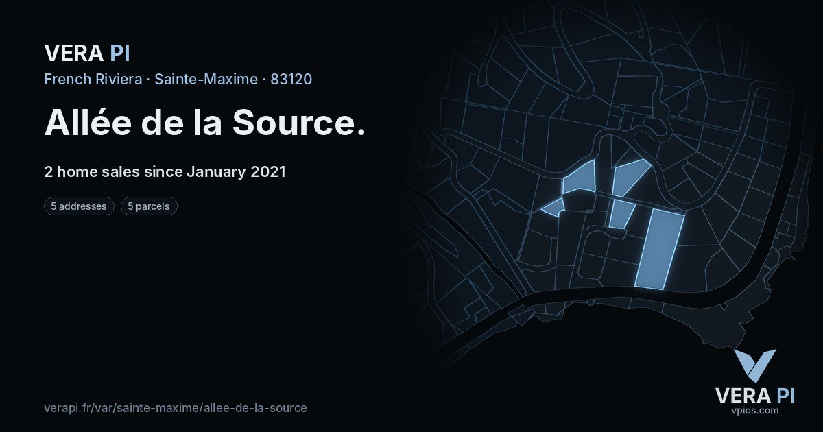 Allée de la Source, Sainte-Maxime at night – every parcel coloured by the prices around it, the street's own parcels lit