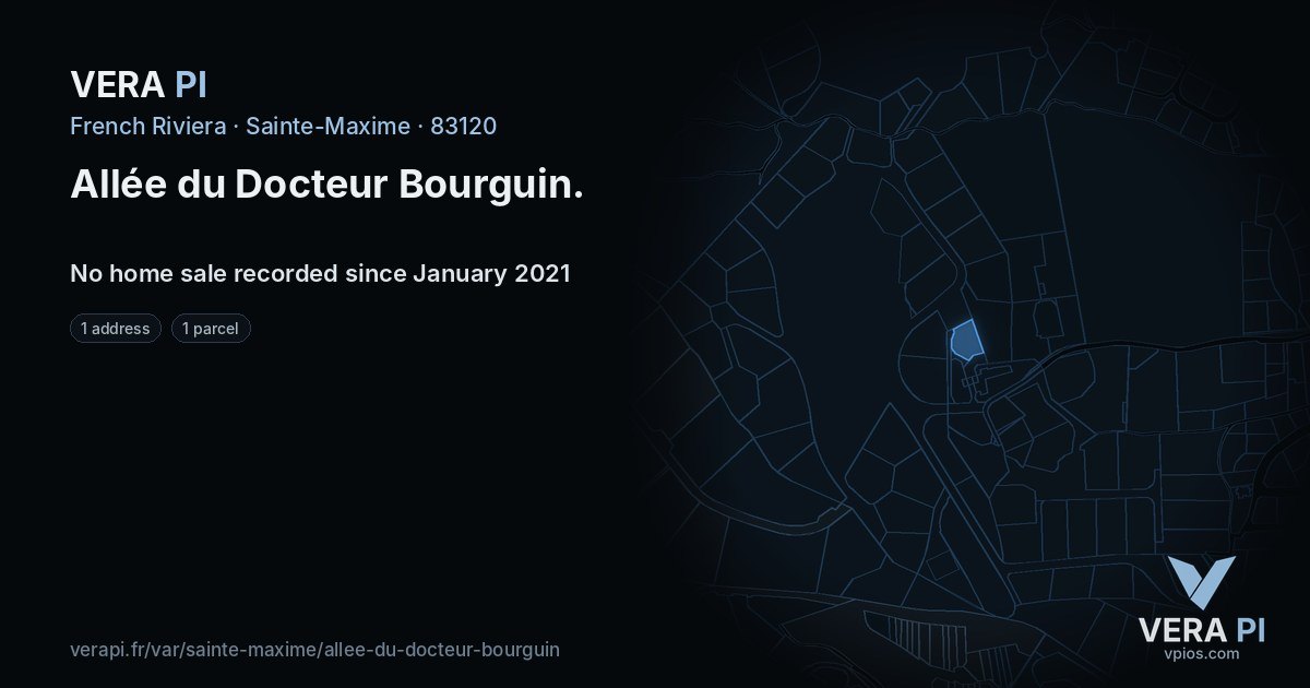 Allée du Docteur Bourguin, Sainte-Maxime at night – every parcel coloured by the prices around it, the street's own parcels lit
