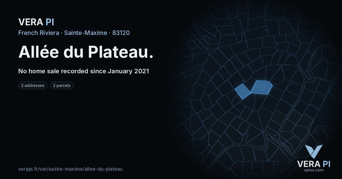 Allée du Plateau, Sainte-Maxime at night – every parcel coloured by the prices around it, the street's own parcels lit