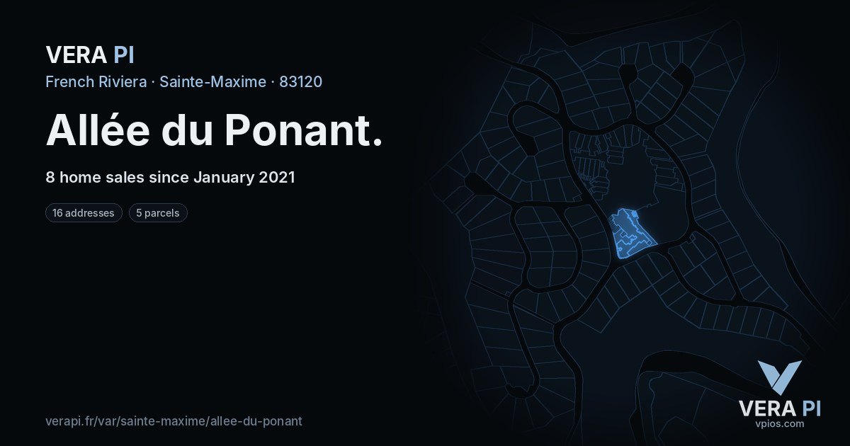 Allée du Ponant, Sainte-Maxime at night – every parcel coloured by the prices around it, the street's own parcels lit