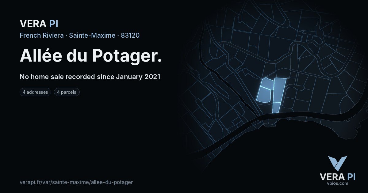Allée du Potager, Sainte-Maxime at night – every parcel coloured by the prices around it, the street's own parcels lit