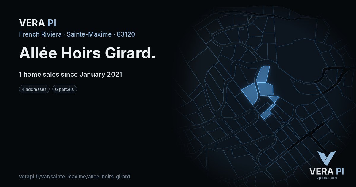 Allée Hoirs Girard, Sainte-Maxime at night – every parcel coloured by the prices around it, the street's own parcels lit
