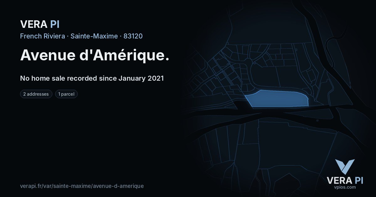 Avenue d'Amérique, Sainte-Maxime at night – every parcel coloured by the prices around it, the street's own parcels lit