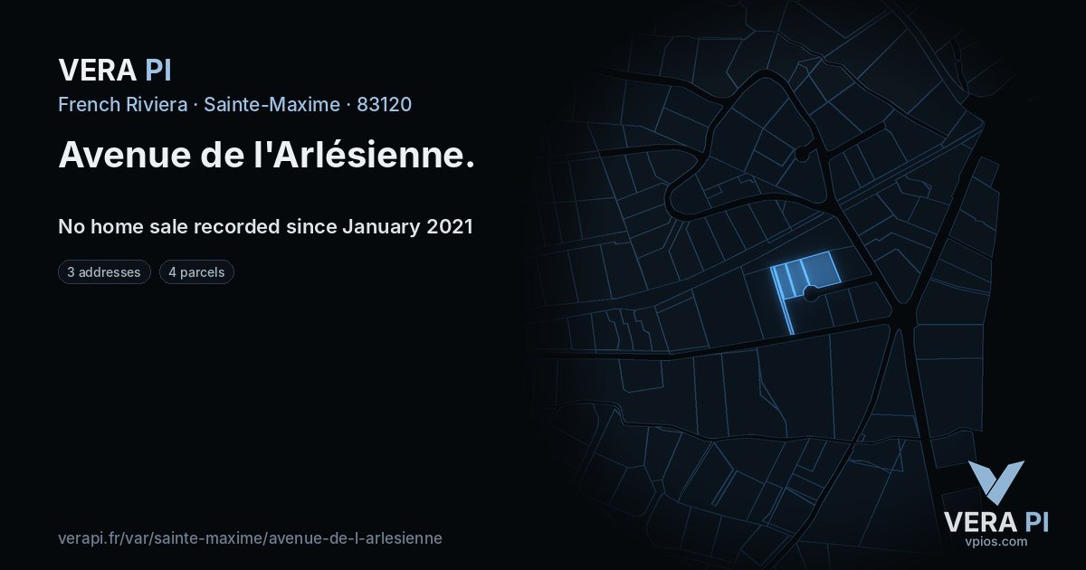 Avenue de l'Arlésienne, Sainte-Maxime at night – every parcel coloured by the prices around it, the street's own parcels lit