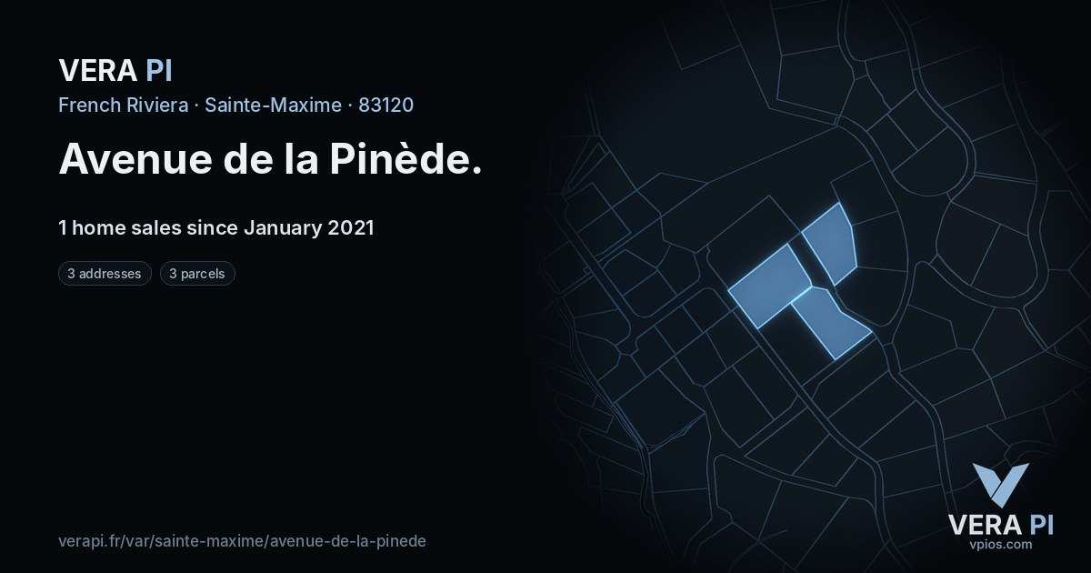 Avenue de la Pinède, Sainte-Maxime at night – every parcel coloured by the prices around it, the street's own parcels lit