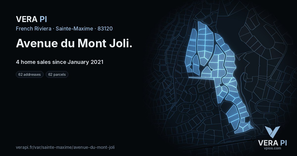 Avenue du Mont Joli, Sainte-Maxime at night – every parcel coloured by the prices around it, the street's own parcels lit