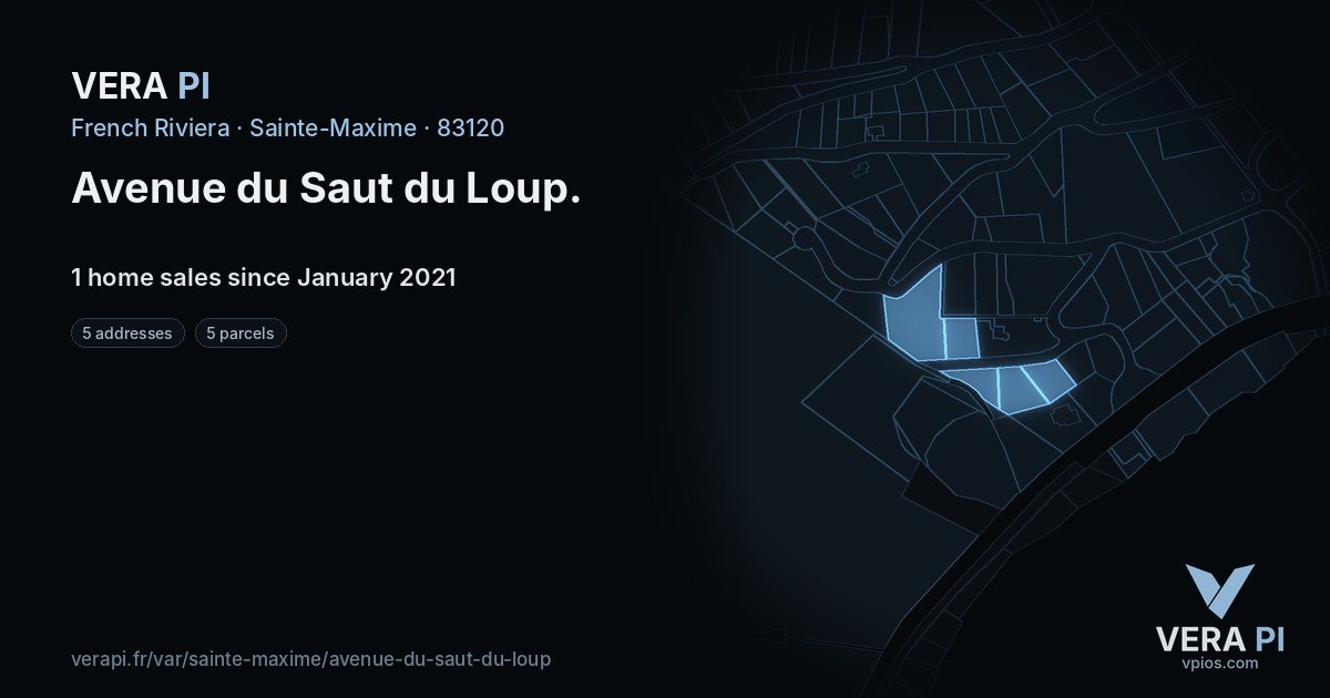 Avenue du Saut du Loup, Sainte-Maxime at night – every parcel coloured by the prices around it, the street's own parcels lit