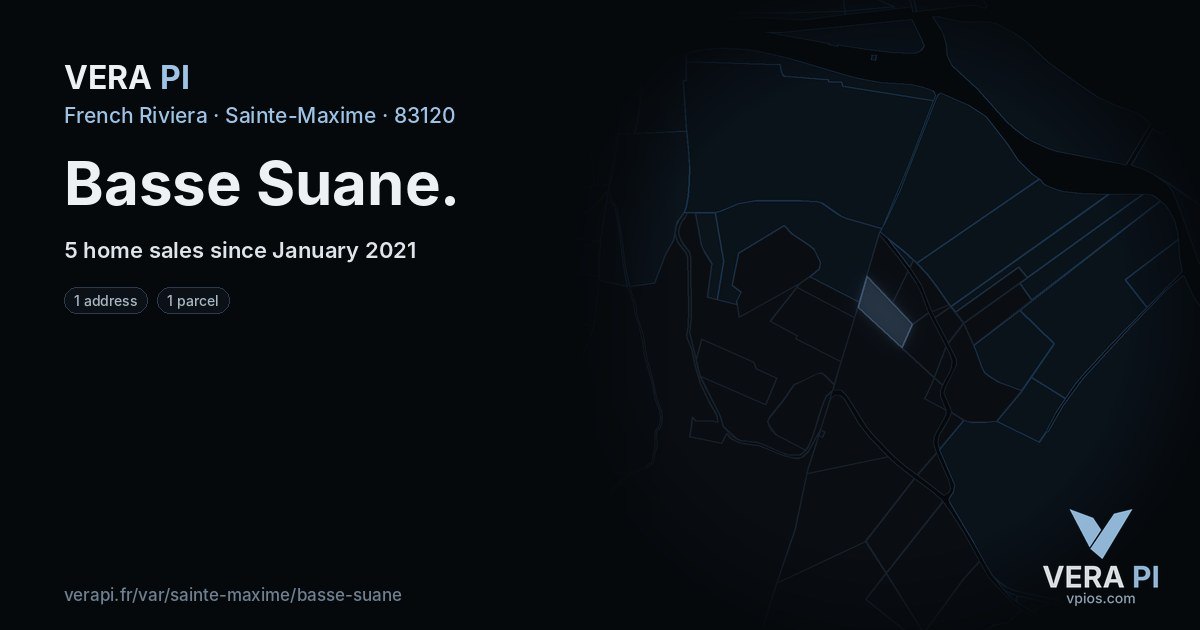 Basse Suane, Sainte-Maxime at night – every parcel coloured by the prices around it, the street's own parcels lit