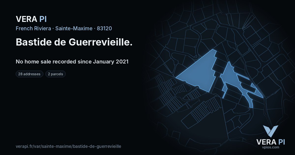 Bastide de Guerrevieille, Sainte-Maxime at night – every parcel coloured by the prices around it, the street's own parcels lit