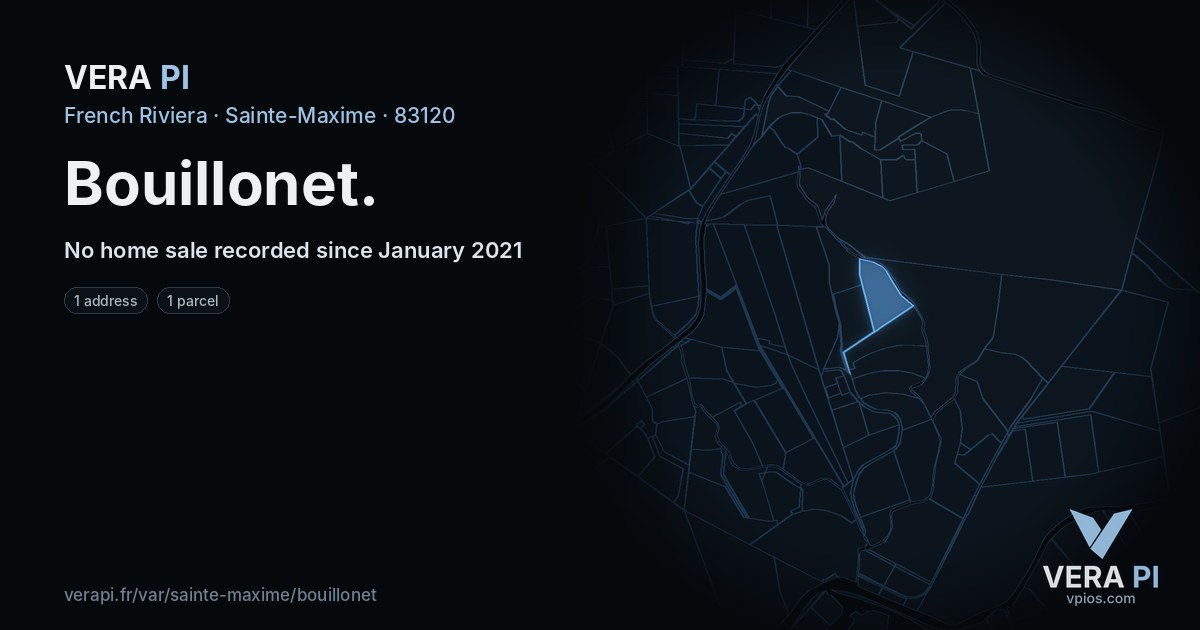 Bouillonet, Sainte-Maxime at night – every parcel coloured by the prices around it, the street's own parcels lit