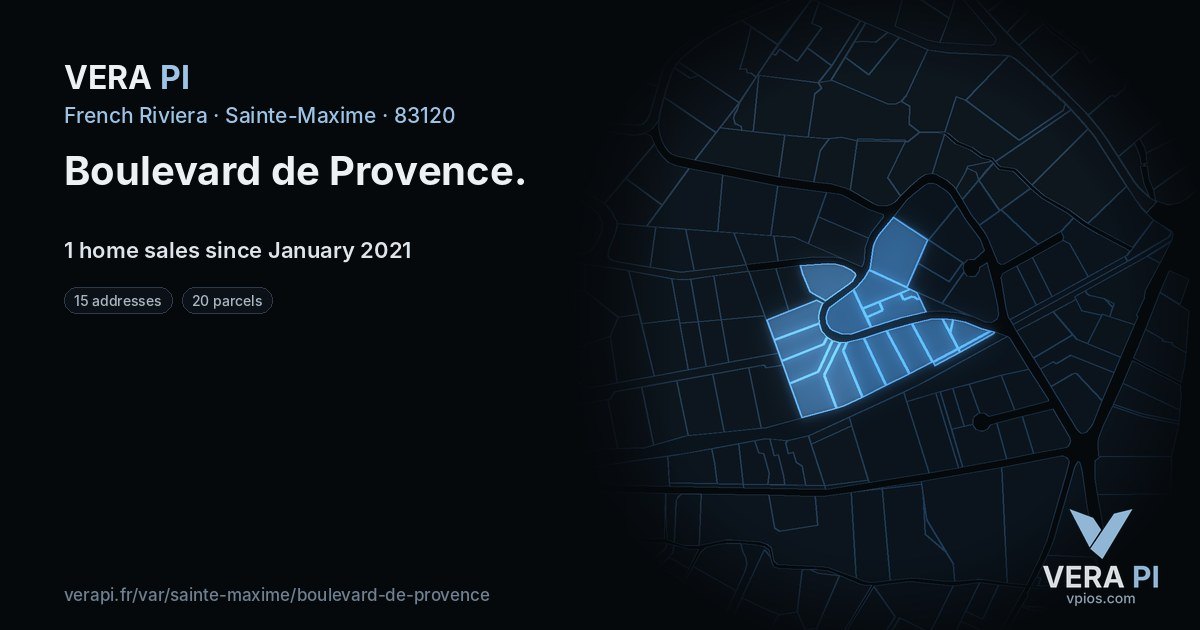 Boulevard de Provence, Sainte-Maxime at night – every parcel coloured by the prices around it, the street's own parcels lit