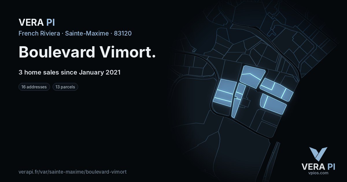 Boulevard Vimort, Sainte-Maxime at night – every parcel coloured by the prices around it, the street's own parcels lit